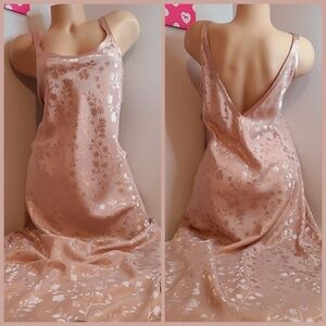 VTG FY2 Silky Satin Floral Embossed Long Maxi Slip Dress Chemise Size M